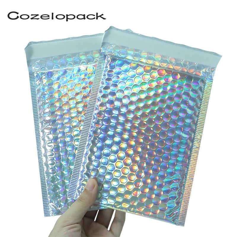 10PCS Holographic Metallic Bubble Mailer Laser Gift Bags Glamour Colorful Foil Bubble Envelopes Padded Shipping Mailing Envelope