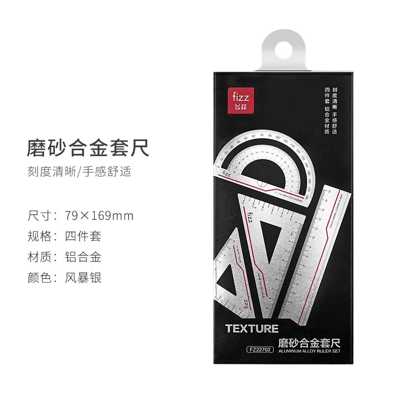 Youpin 4 in 1 Fizz Metal Ruler Stationery Set Aluminum Alloy Multifunctional Combination Ruler Ruler Triangle Protractor Drawing