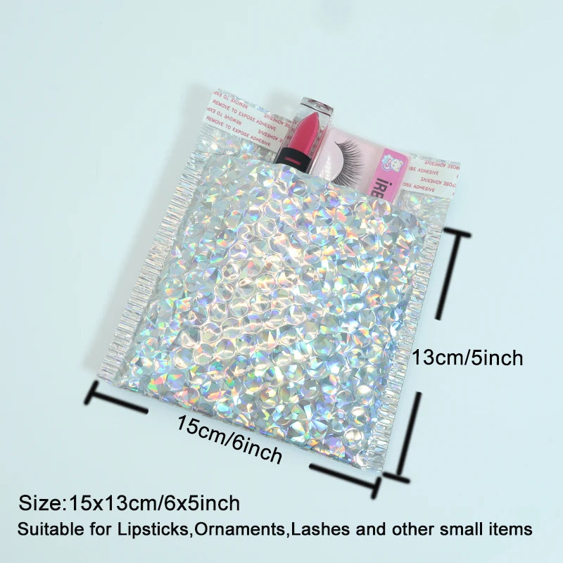 10PCS Holographic Metallic Bubble Mailer Laser Gift Bags Glamour Colorful Foil Bubble Envelopes Padded Shipping Mailing Envelope