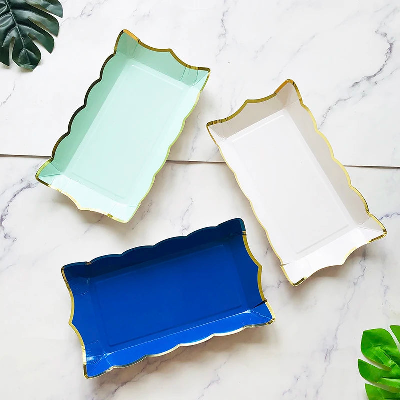Rectangle Solid Color Disposable Tableware Paper Plates Kids Birthday Party Wedding Valentine's Day Decoration Supplies