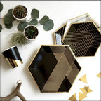 Black Series Gold Blocking Disposable Tableware Party Paper Plates Napkins Cups Straws Birthday Party Wedding New Year Decor