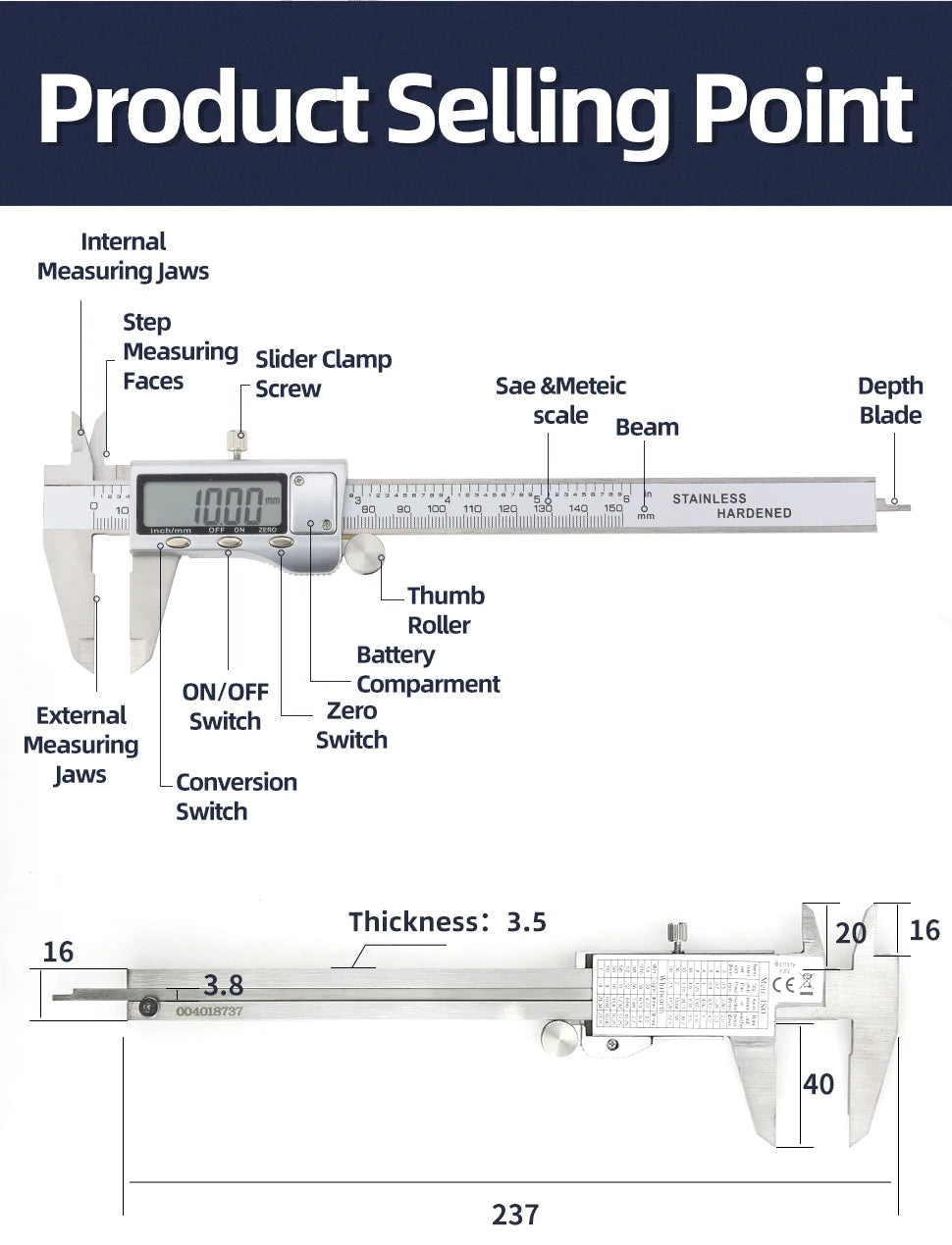IP54 Calipers Stainless Steel Digital Pachymeter Caliber Measuring Tools Carpenter Tools Electronic Caliper Metal Vernier Ruler