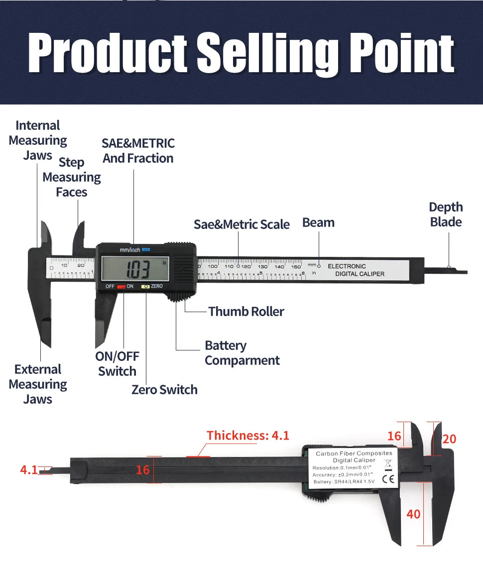 Digital Caliper Electronic Vernier Caliper Plastic Digital Ruler Calibrator Pachometer digital Micrometer Measuring Tool Caliber