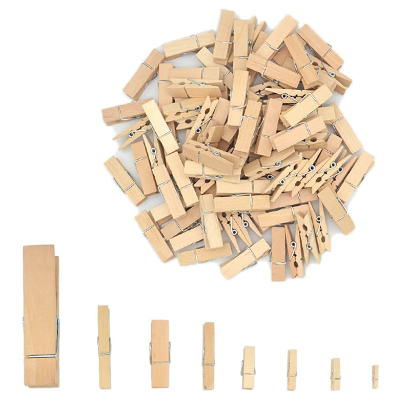 1/20/30/50 PCS Different Sizes 25mm/35mm/44mm/150mm Natural Wooden Clips For Photo Memo Office Clothespin Craft Decoration Pegs