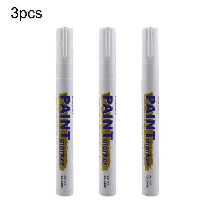 3pcs White Paint Pen Paint Markers Waterproof Car Tyre Oil-Based Paint Pen Set Quick Dry And Permanent