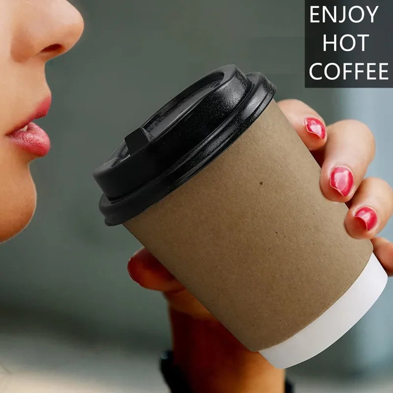 Double-Walled Paper Cup with Lids,Coffee Tea Hot Drinks Disposable Cups To Go Cups