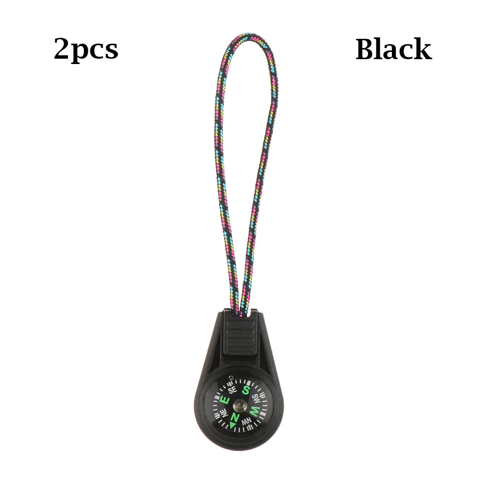 2Pcs EDC Mini Compas with Zipper Tail Rope Paracord Bracelet Gear Survival Keychain Camping Hiking Pocket Compasses Outdoor Tool