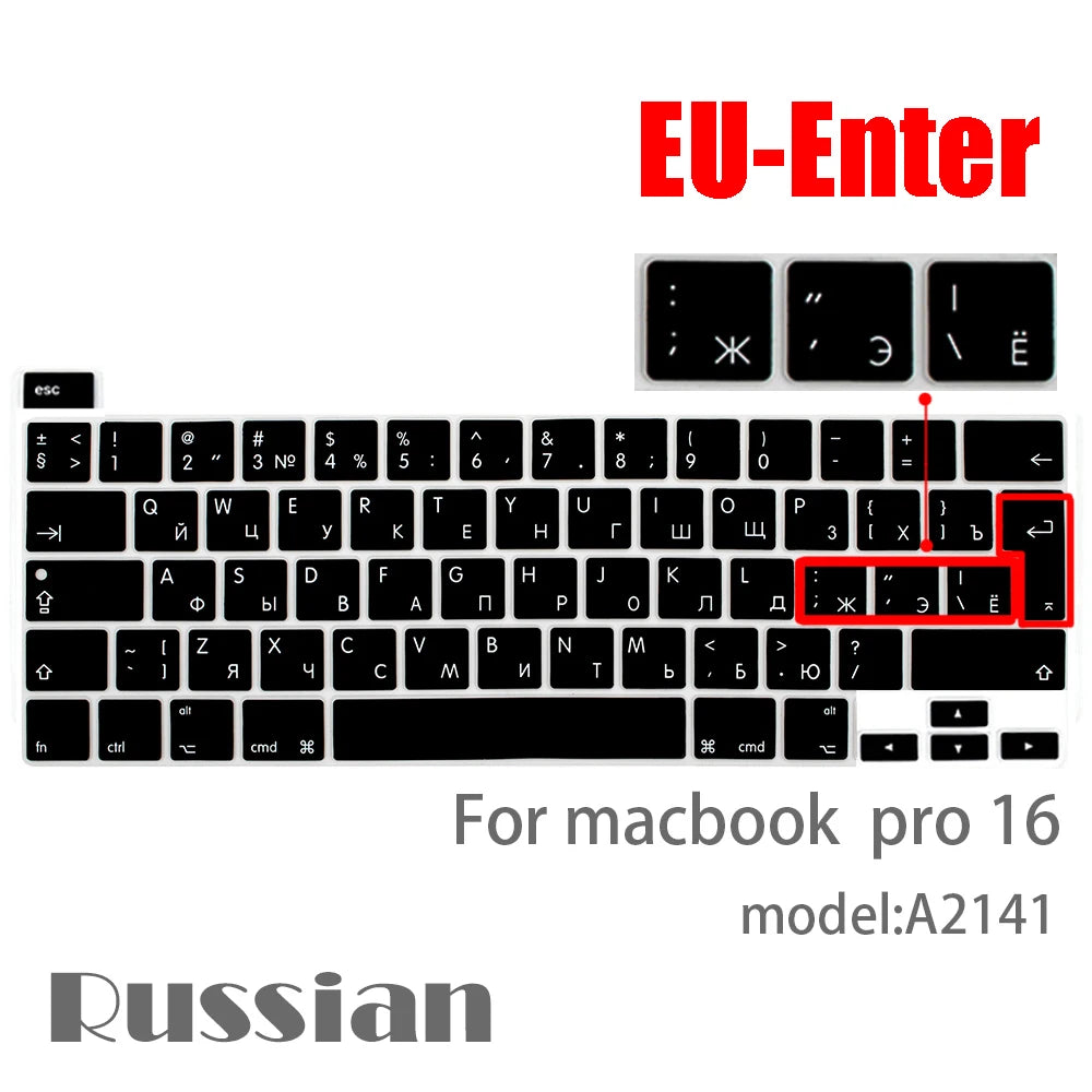 Russian Silicone Keyboard Cover Protector for Macbook Air13/12/15/16Pro Touchbar A2992/A3113/A2941/A1990/A3114/A2289A2337/A2141