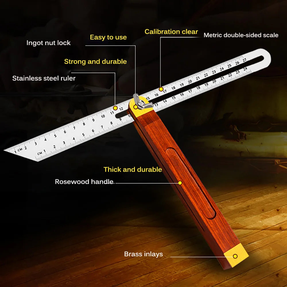 0-22/0-27cm Sliding Angle Ruler T Bevel Hardwood Handle Rotatable Engineer Ruler Plastic Handle Wooden Marking Gauge Protractor