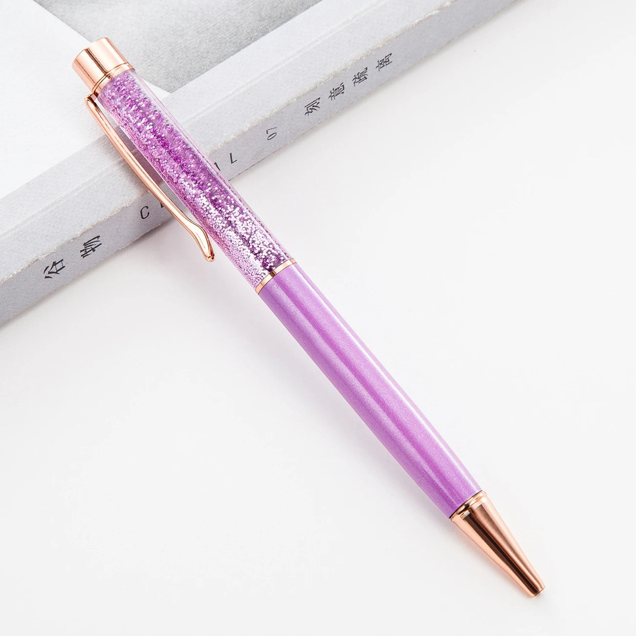 Lytwtw's Ballpoint Pen Oil Metal Office School Supplies Stationery Spinning Rose Gold Gift Cute Clip Glitter