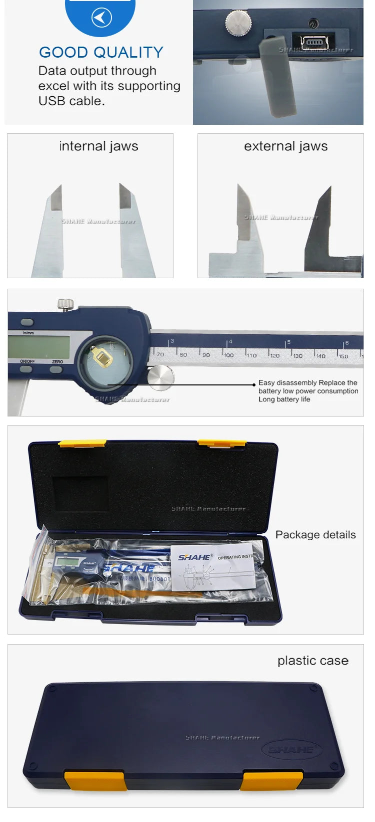 SHAHE Precision Electronic Digital Caliper 150/200/300 MM Electronic Digital Caliper Steel Vernier Caliper Paquimetro Digital