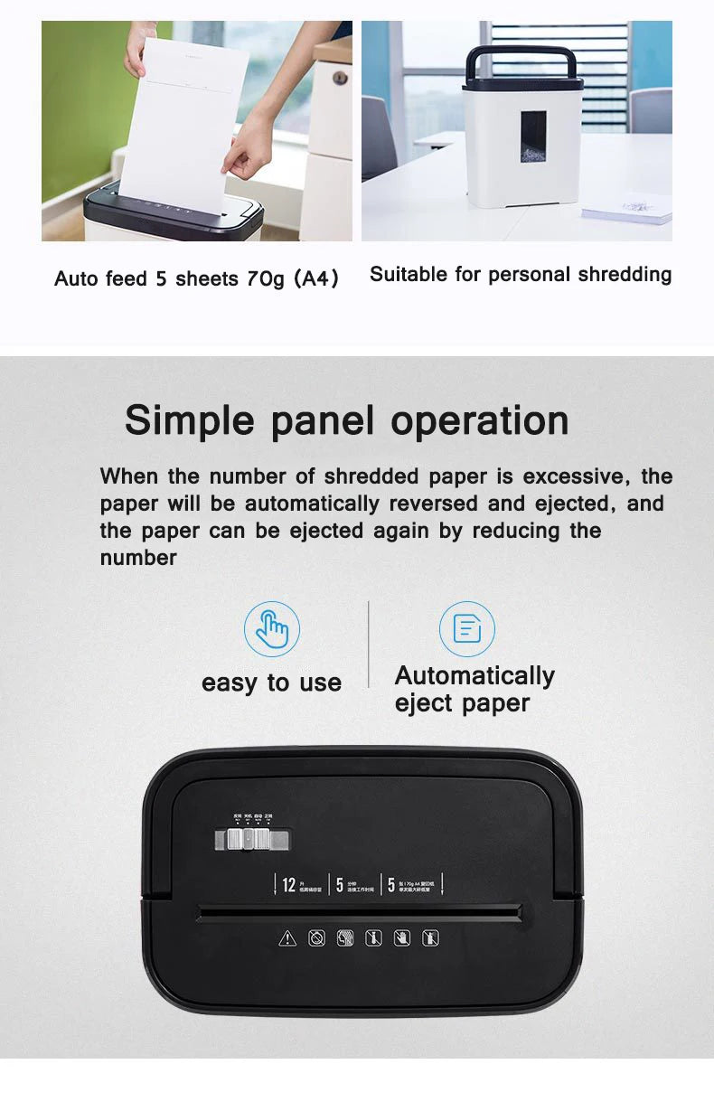 12L Level 4 Confidential Paper Shredder Mini Office Household Granular Paper Document Shredder can continuously shred 5 sheets