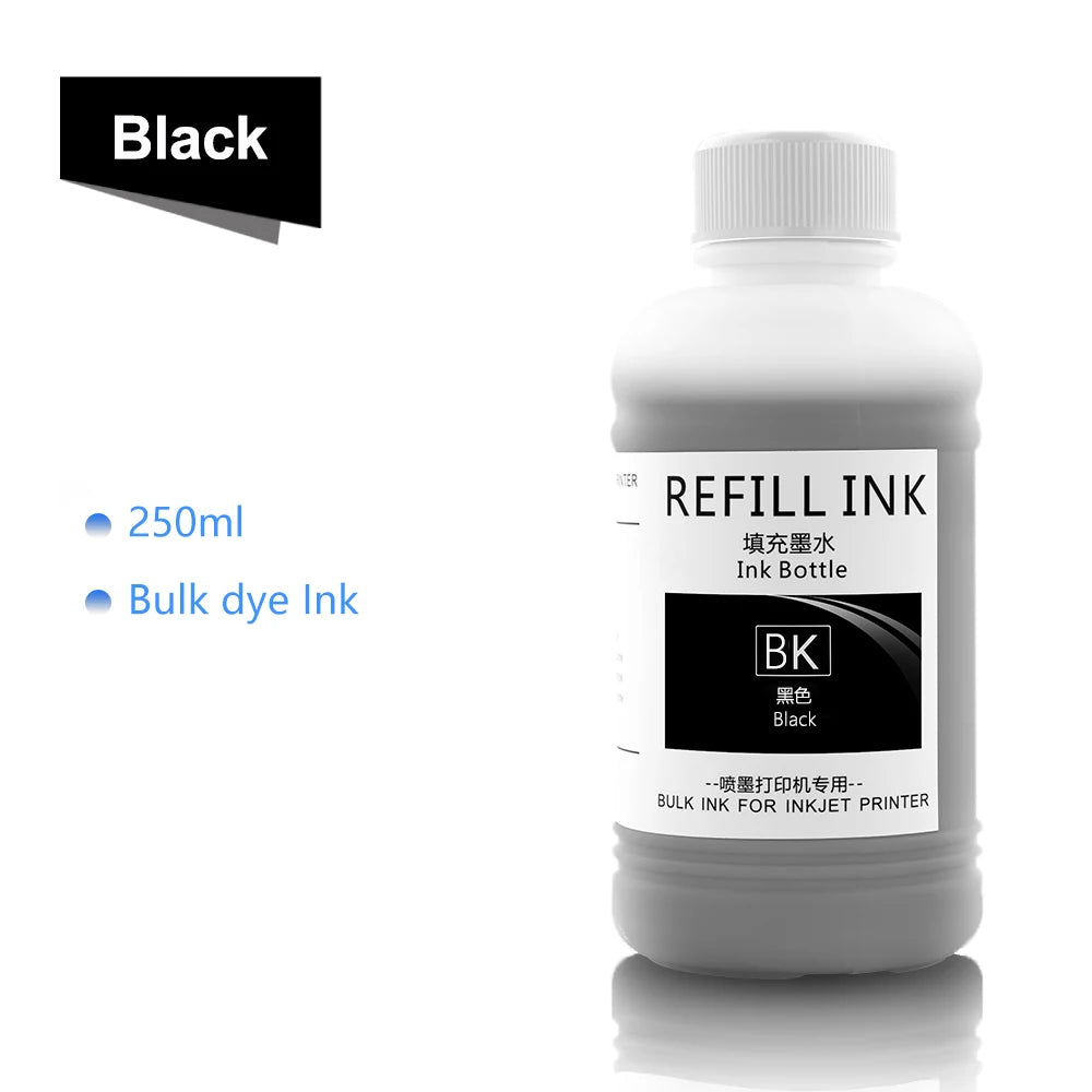 250ML Bulk Black Refill Dye Ink For HP Epson Canon Brother Inkjet Printer Cartridge CISS For Office School Home Document Print