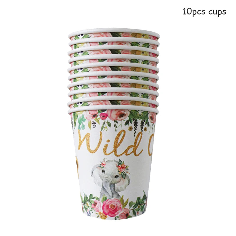 Pink Gold Animal Wild One Birthday Party Tableware Set Forest Decoration One Birthday Jungle Safari Party Supplies