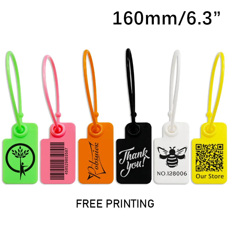 100 Custom Product Hang Tags Label Plastic Security Garment Clothes Shoes Bag Key Gift Logo Brand Printed Labels Tag 160mm/6.3"