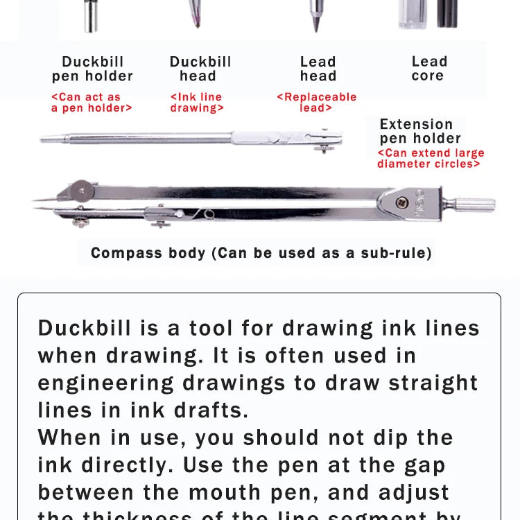 Stainless Steel Multifunctional Drafting Drawing Compass/Lead Core Math Geometry Circles Tool Durable Supplies 8600/8601