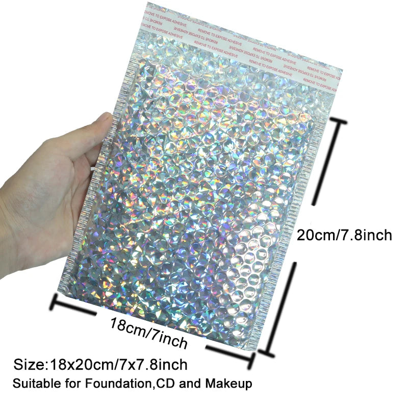 10PCS Holographic Metallic Bubble Mailer Laser Gift Bags Glamour Colorful Foil Bubble Envelopes Padded Shipping Mailing Envelope