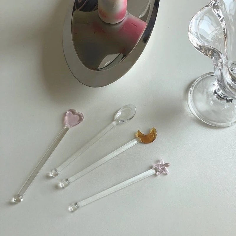 Glass Stirring Rod Moon Star Shape Stir Bar Coffee Cocktail Mixing Sticks Home Party Transparent Aesthetic Cocktail Muddler