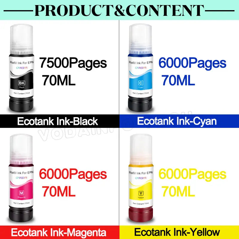 L3250 Refill Dye Ink 103 544 For Epson EcoTank I3150 3250 ET-2710 2711 2712 2714 2715 2720 2726 Inkjet Printer