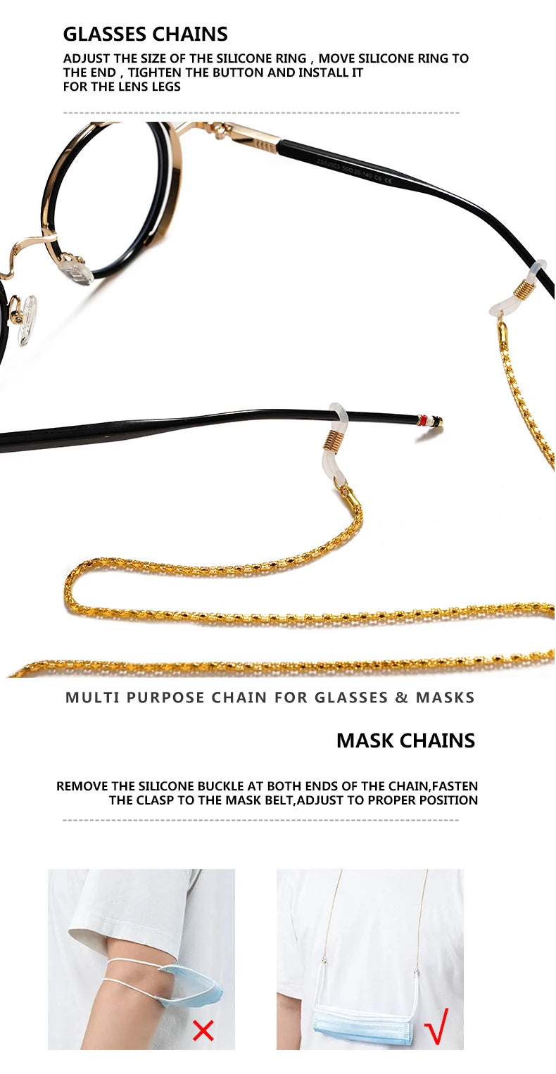 Fashion Reading Glasses Chain for Women Metal Sunglasses Cords Eyeglass Lanyard Hold Straps Eyewear Retainer
