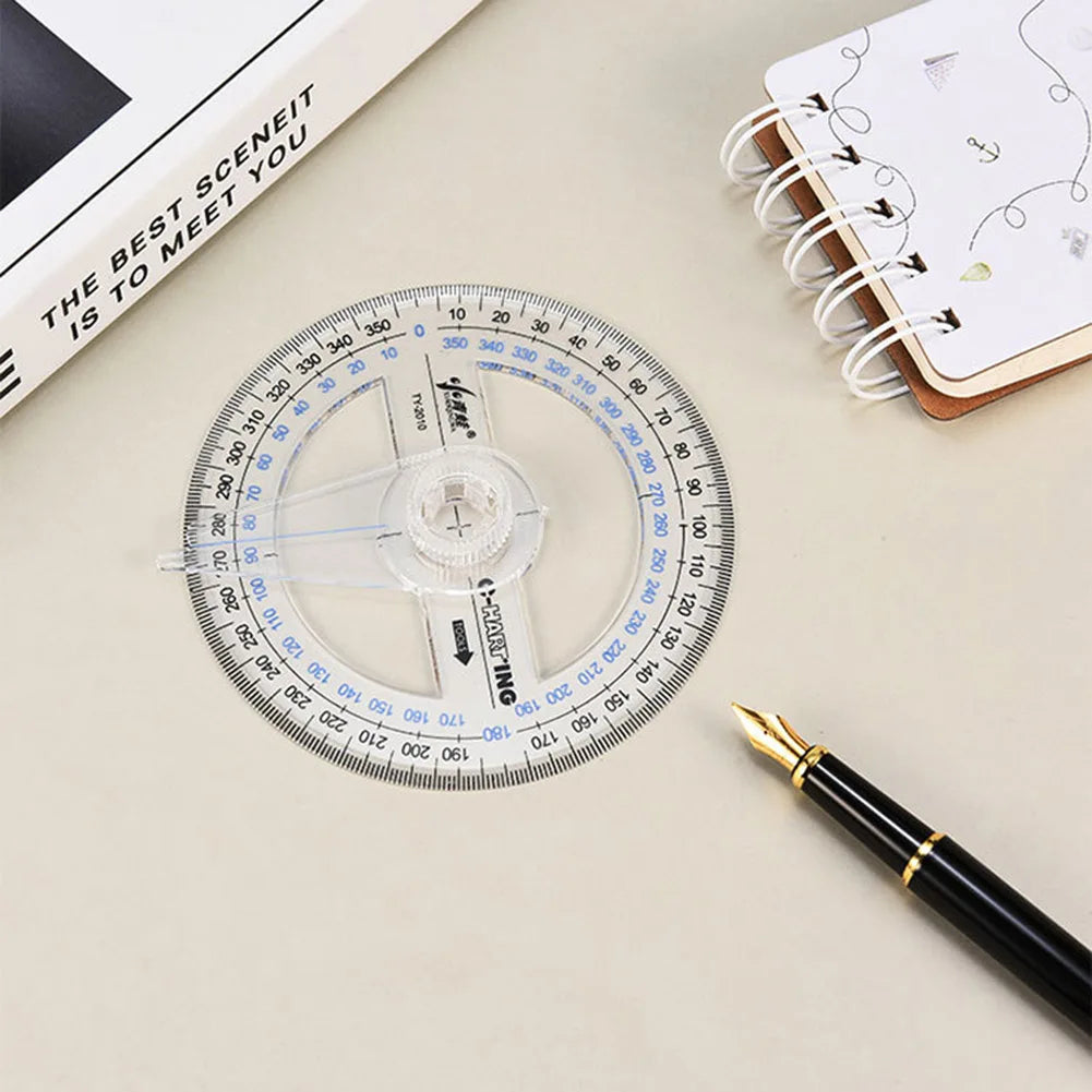 All Circular 10cm Plastic 360 Degree Pointer Protractor Ruler Angle Finder Swing Arm For School Office Supplies
