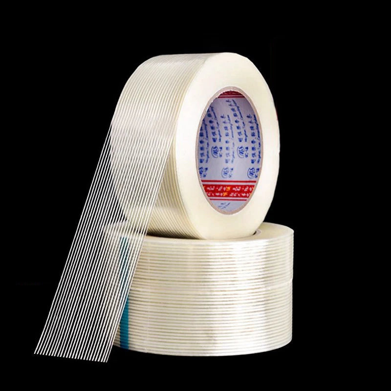 25m/50m Strong Glass Fiber Tape Transparent Striped Single Side No Trace Adhesive Tape Industrial Strapping Packaging Fixed Seal