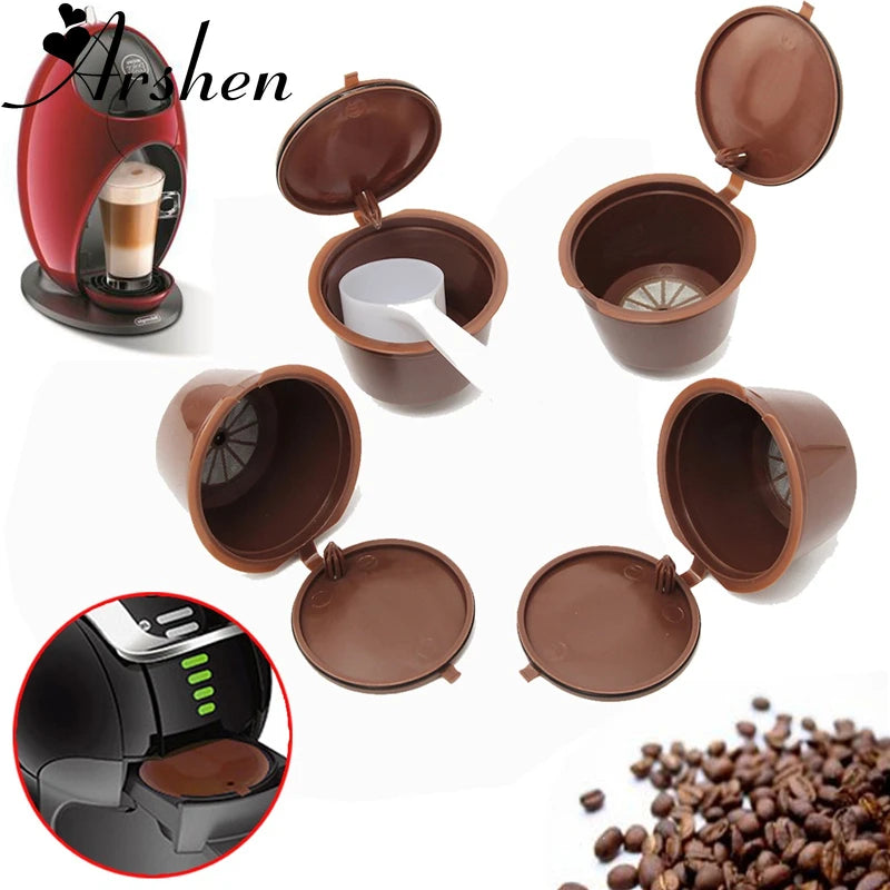 Arshen 3pcs/Set Dolce Gusto Plsatic Refillable Coffee Capsule with Spoon Brush 200 Times Reusable Compatible Nescafe Dolce Gusto