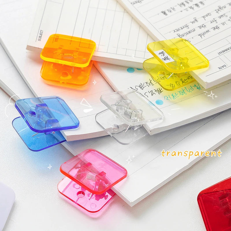 5pcs Candy Mini Square Clips Transparent & Solid Color Page Holder Paper Clip for Memo File Magazine Household A6794