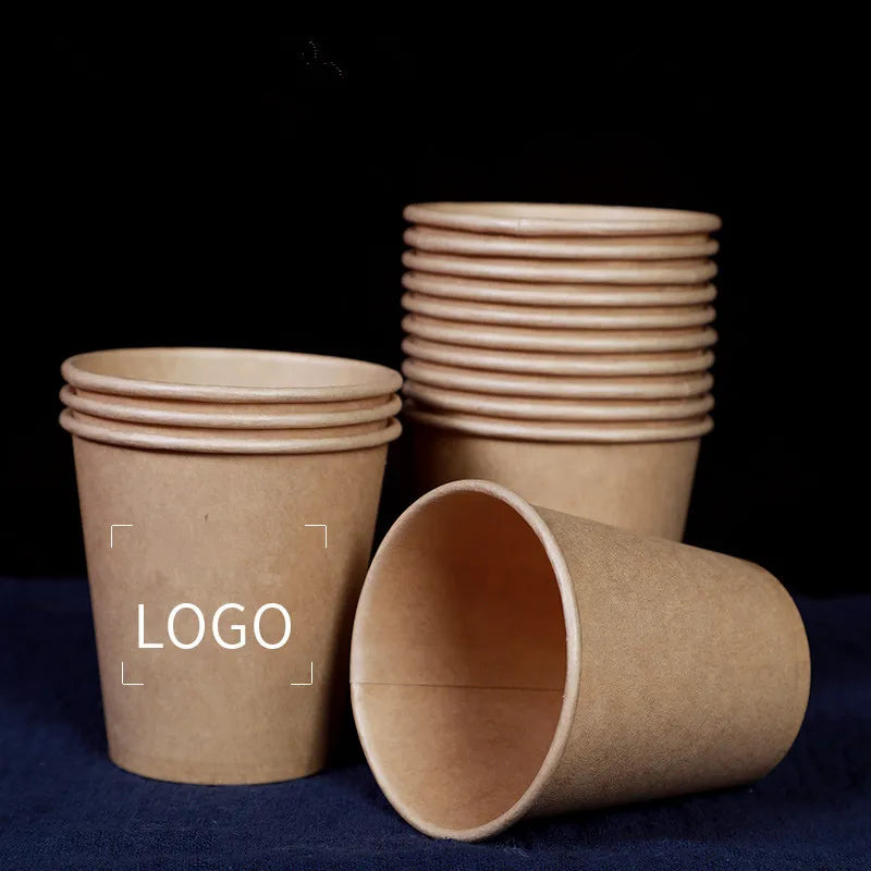 100pcs/pack 7oz Thick Paper Cup Disposable Kraft Coffee Cup Hot Drinking Party Supplies
