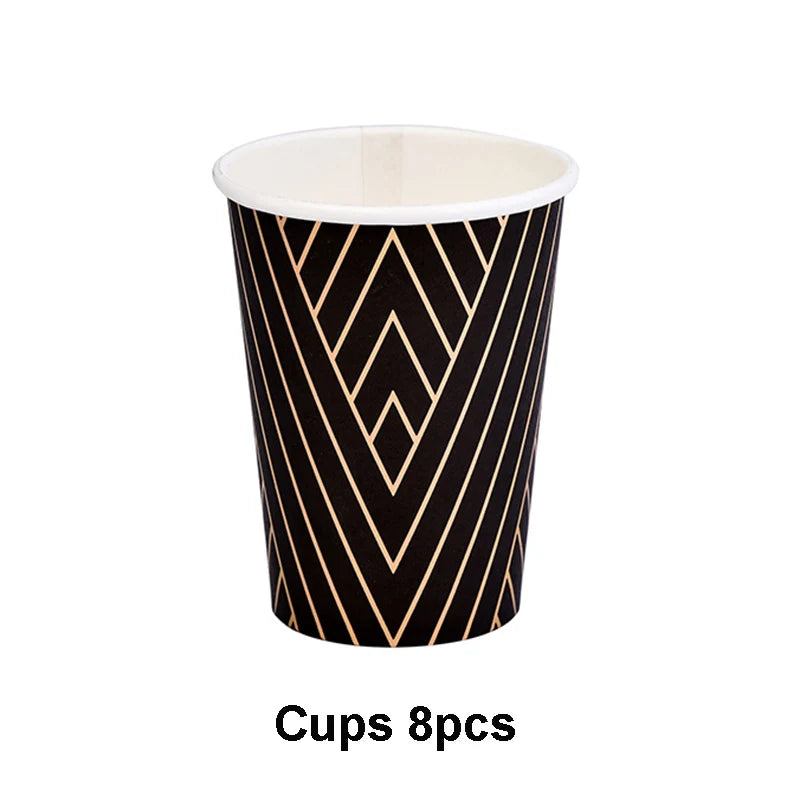 Black Series Gold Blocking Disposable Tableware Party Paper Plates Napkins Cups Straws Birthday Party Wedding New Year Decor