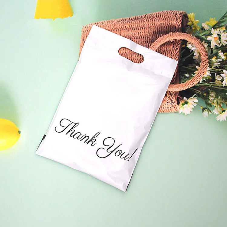 50PCS Thank You Pink Poly Mailer Adhesive Envelopes Bag DIY Logo T-shirt Underwear Dress Leggings Toys Shipping Portable Pouches