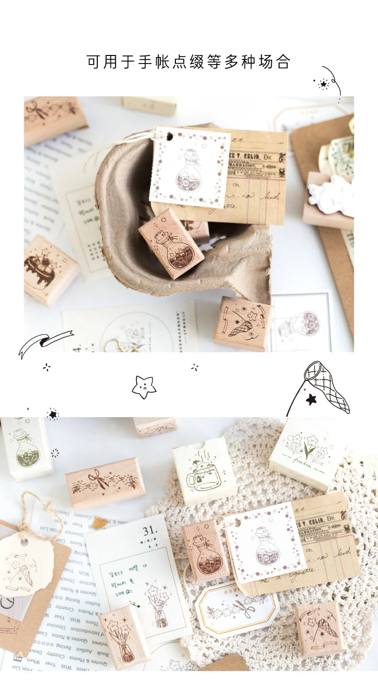 Yoofun Star River Wood Stamps Standard Rubber Kawaii Stamp Seal For DIY Scrapbooking Journal Card Making Decoroation Crafts