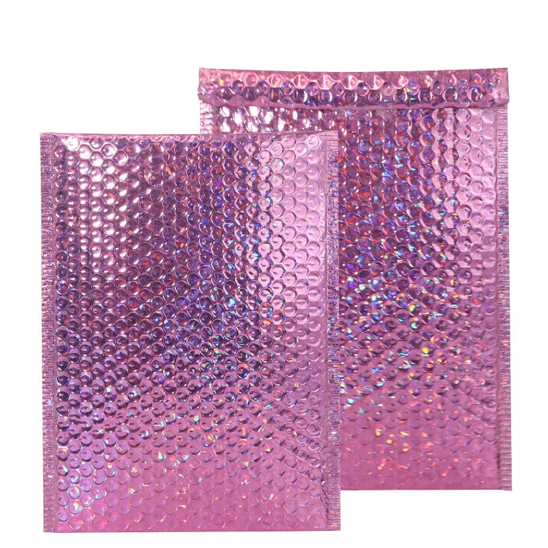 10PCS Holographic Metallic Bubble Mailer Laser Gift Bags Glamour Colorful Foil Bubble Envelopes Padded Shipping Mailing Envelope