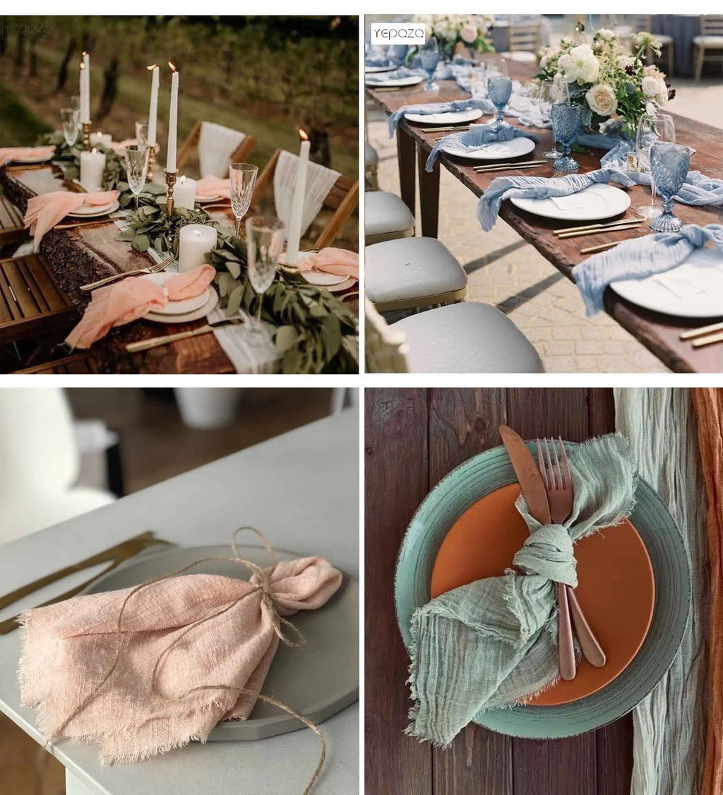 6PCS 43x43cm Dinner Table Rustic Decor Muslin Tea Towels, Birthday Decore Retro Cotton Cheesecloth, Cotton Gauze Wedding Napkins