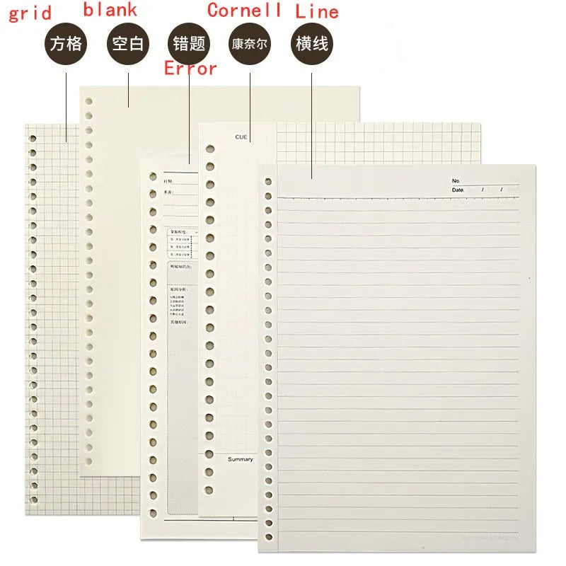 A5 B5 Line Grid 20Holes Loose-Leaf Notebook Refill Spiral Binder Paper Index Inside Page Dot Grid Blank Connell Stationery