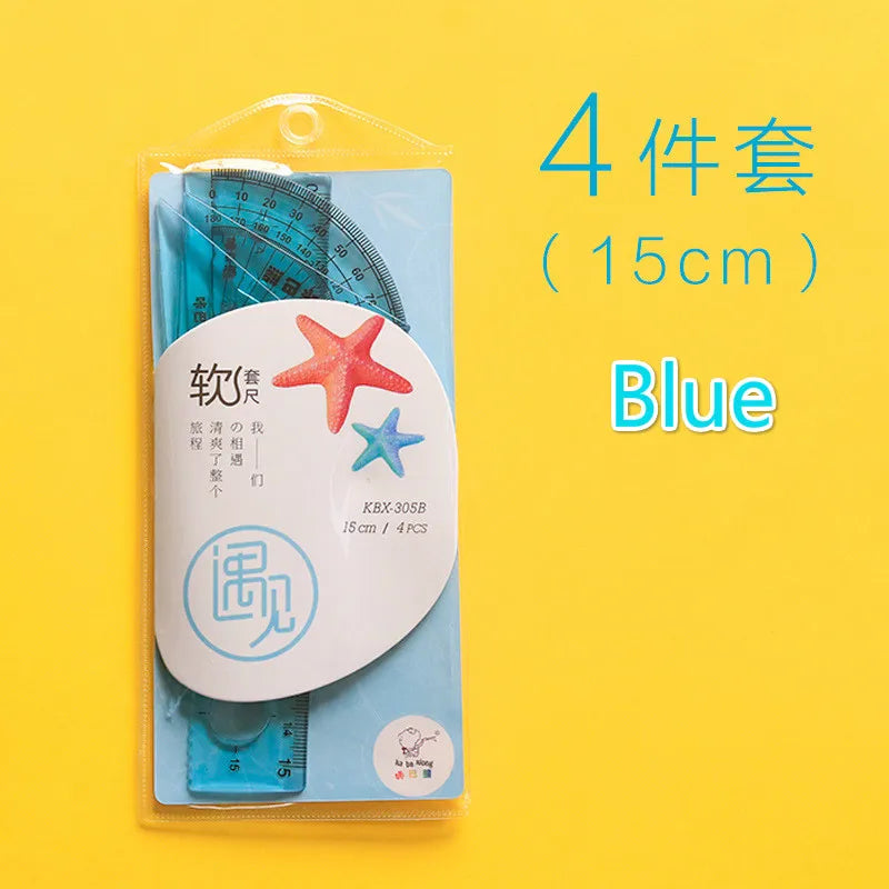 4pcs /set Soft Bendable Straight Ruler 15cm 20cm Protractor Triangular Rule Plastic Child Student Stationery Supplies