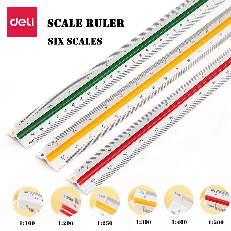 DELI Triangular Scale Ruler Drafting Tool for Architects Engineers and Students, Technical Drawing Ruler Stationery Supplies