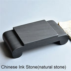 Natural Stone Chinese Inkstone She Yan Tai Chinese Painting Palette Ink Slab Inkslab Inkwell Ink-well With Cover