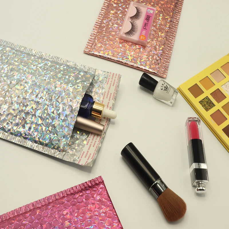 10PCS Holographic Metallic Bubble Mailer Laser Gift Bags Glamour Colorful Foil Bubble Envelopes Padded Shipping Mailing Envelope