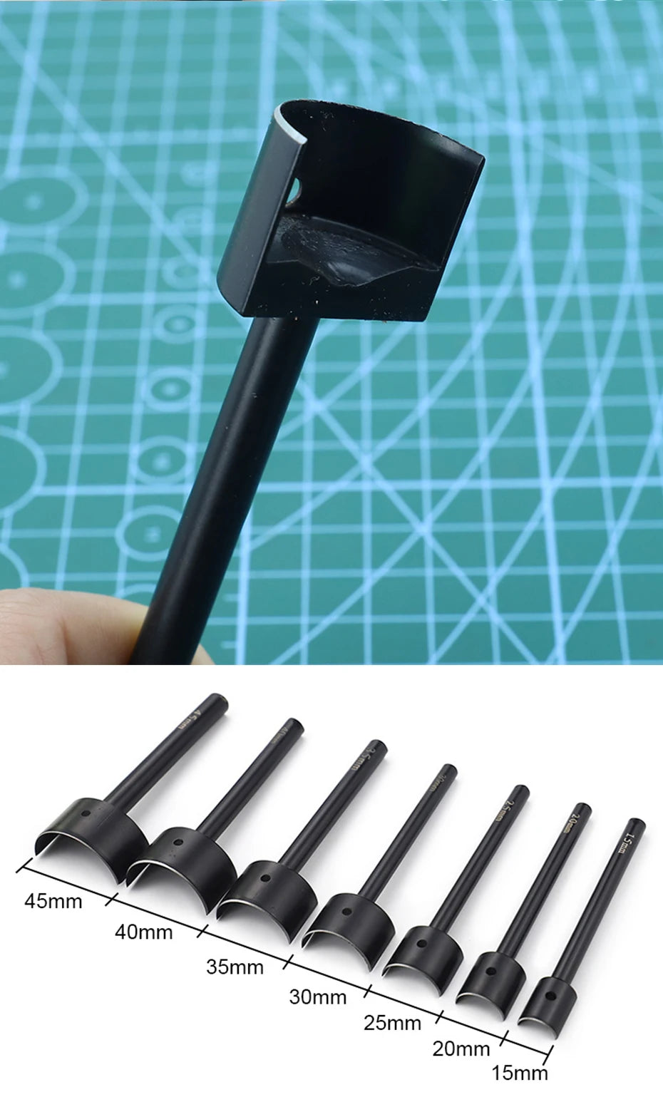 QJH Half-Round Leather Cutter Punch Strap End Punch Tool for DIY Crafting Handwork Strap Belt, Wallet and Bag (15 - 45 mm)