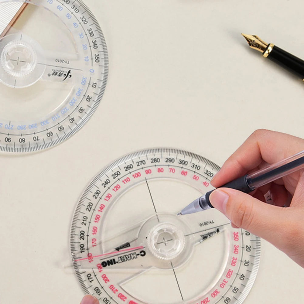 All Circular 10cm Plastic 360 Degree Pointer Protractor Ruler Angle Finder Swing Arm For School Office Supplies