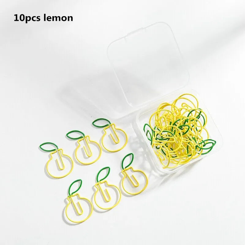 MINKYS Kawaii 10pcs/lot Strawberry Lemon Carrot Metal Paper Clip Christmas Song Decorative Bookmark Binder Clips Stationery