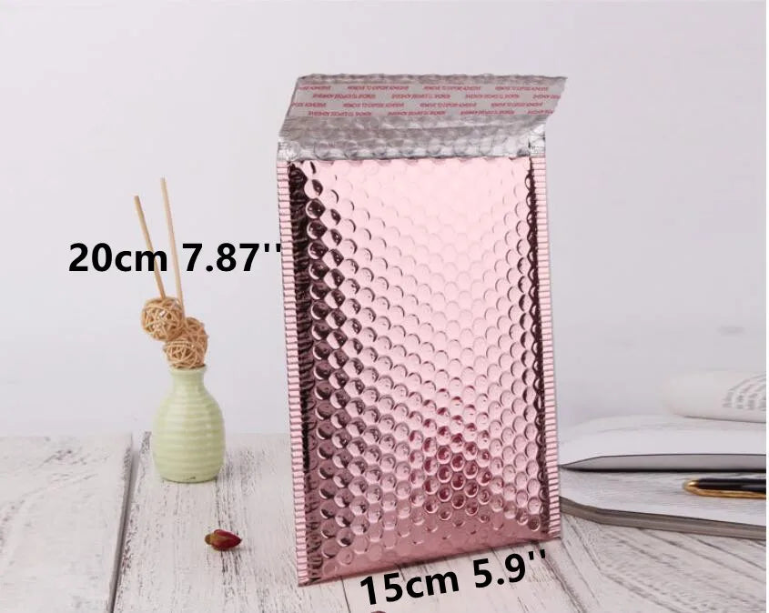 50pcs Rose Gold Poly Bubble Mailer Envelopes Aluminum Foil Padded Envelopes Self Seal Bubble Shipping Mailer Bags