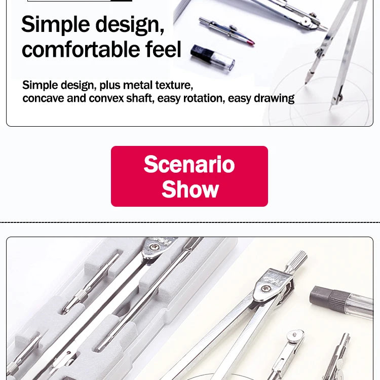 Stainless Steel Multifunctional Drafting Drawing Compass/Lead Core Math Geometry Circles Tool Durable Supplies 8600/8601