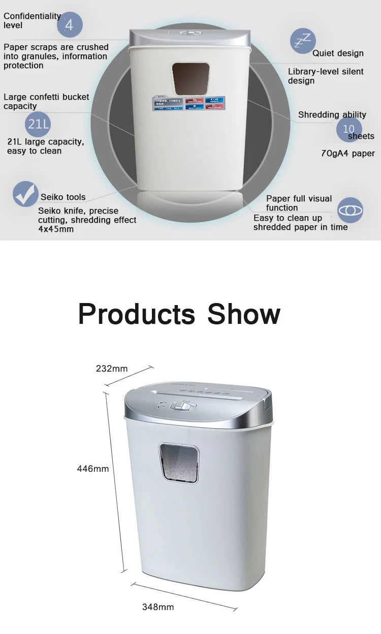 21L Small Portable Shredder Office Home Multifunctional 4 Level Confidential Paper Document Disc Grinder Crusher Destroyer 1pc