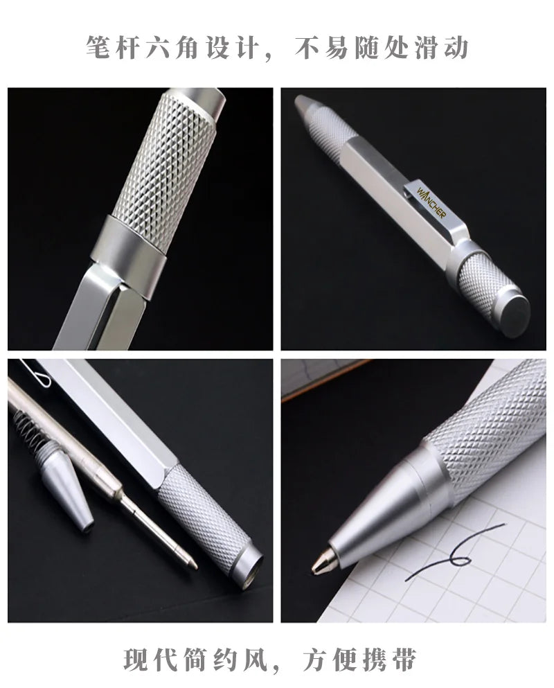 WANCHER Ballpoint Pen Original Hexagon Brass Metal Rotary Black 0.5mm Refill Replaceable W1558 Office School Stationery