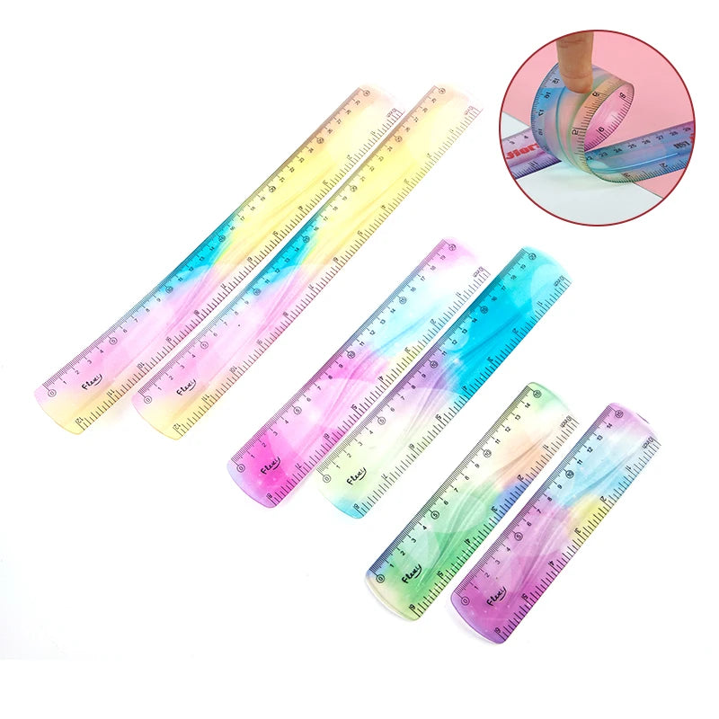 Colourful Student Flexible Ruler, Inch And Metric, 30 Cm/12 Inch, 20 Cm/8 Inch, 15 Cm/6 Inch, Random Colors Student Stationary