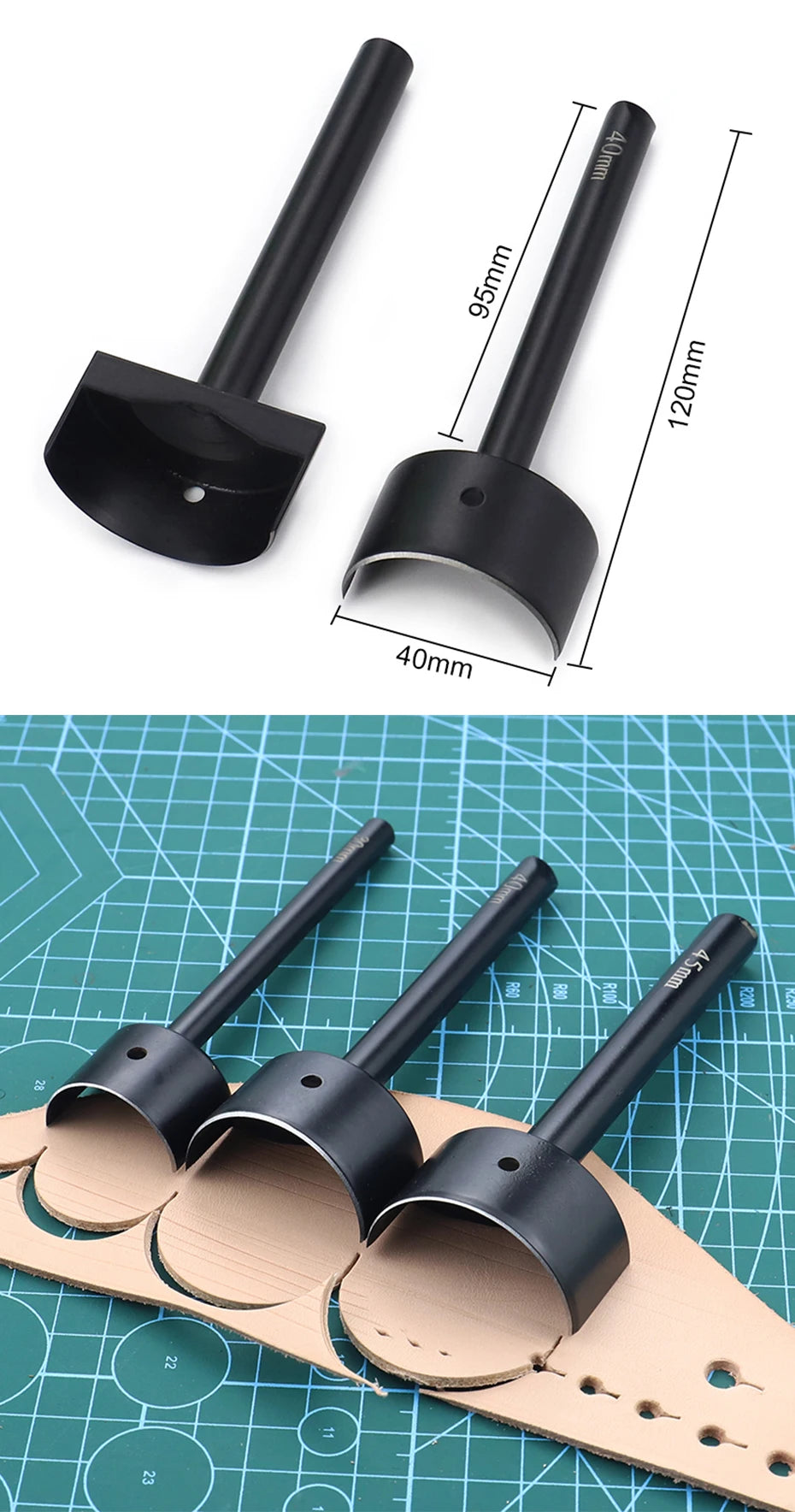 QJH Half-Round Leather Cutter Punch Strap End Punch Tool for DIY Crafting Handwork Strap Belt, Wallet and Bag (15 - 45 mm)