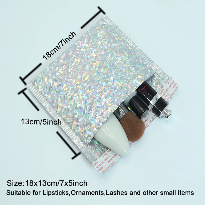 10PCS Holographic Metallic Bubble Mailer Laser Gift Bags Glamour Colorful Foil Bubble Envelopes Padded Shipping Mailing Envelope