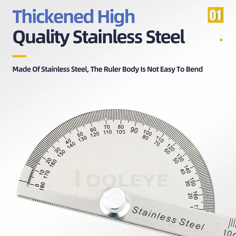 180 Degree Protractor Metal Angle Finder Angle Ruler Woodworking Tools Measuring Ruler Angle Meter Stainless Steel Goniometer